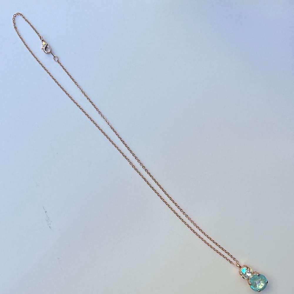 12mm/8mm Seamist Delite & Lt Azore AB Crystal Necklace w/‎ Rose Gold Tone Chain - Picture 4 of 4